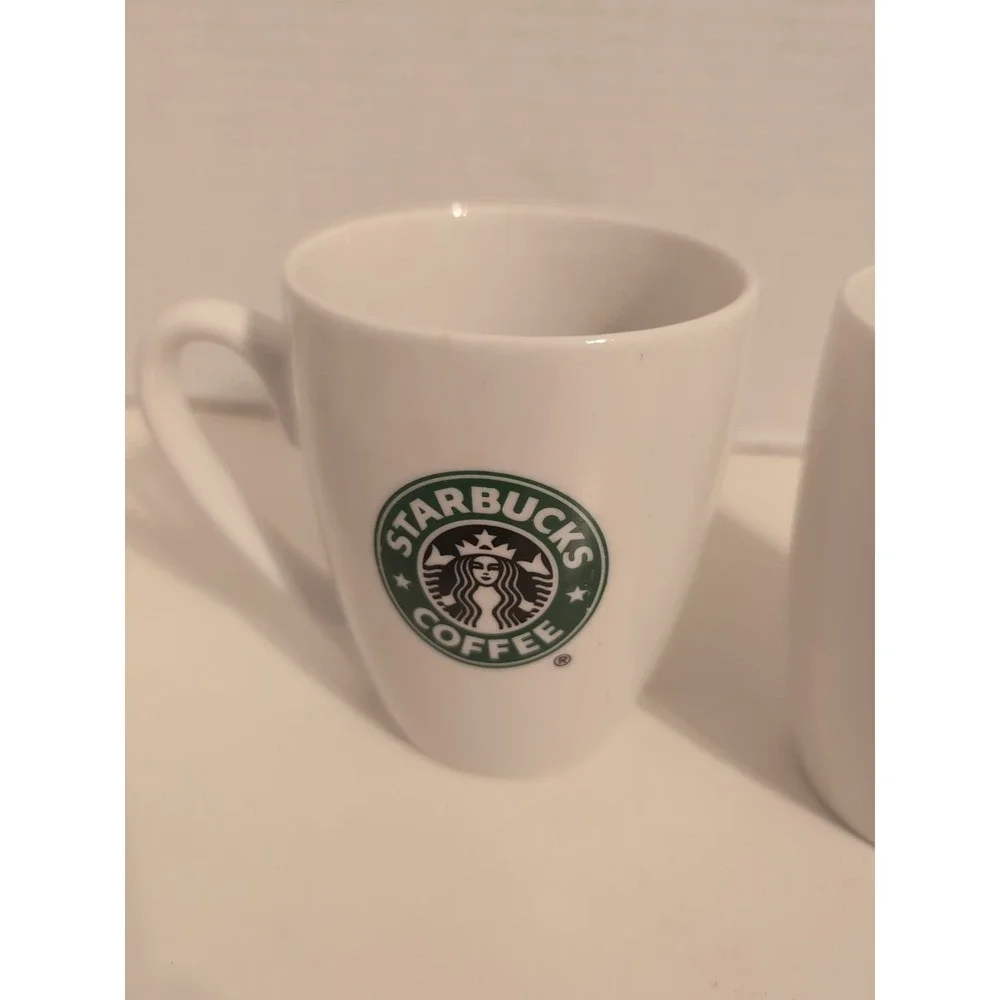 2 White STARBUCKS Logo‎ Coffee Mug Cup 2007 10.2 Oz Microwave Dishwasher Safe